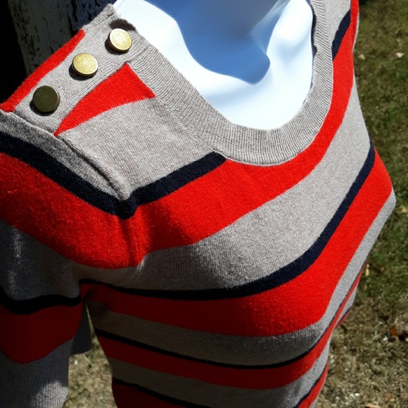 ✅Orange, Black, & Tan Striped Shirt by Loft - Picture 1 of 8